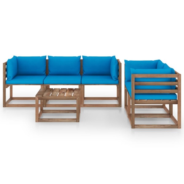 Juego de muebles de jardín 6 piezas con cojines azul claro