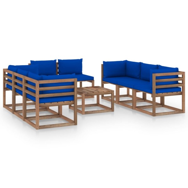 Juego de muebles de jardín 9 piezas con cojines azul