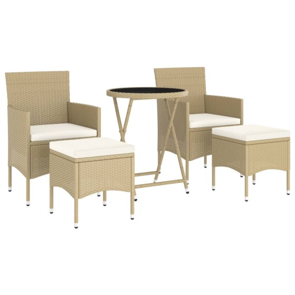 Set comedor jardín 5 pzas ratán sintético vidrio templado beige