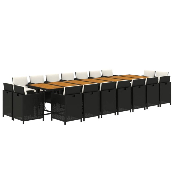 Set de comedor jardín 19 pzas con cojines ratán sintético negro