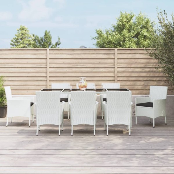 Set comedor para jardín 9 pzas y cojines ratán sintético blanco