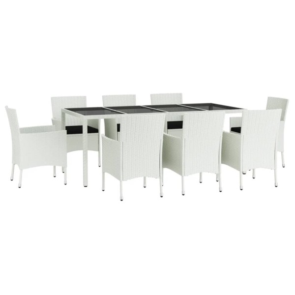 Set comedor para jardín 9 pzas y cojines ratán sintético blanco