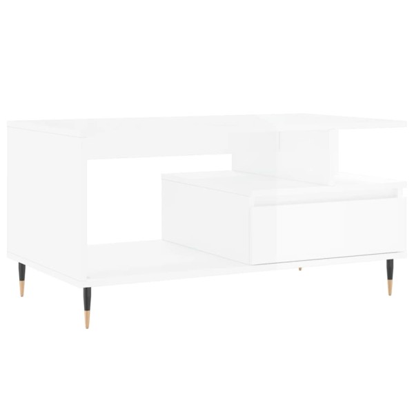 Mesa de centro madera contrachapada blanco brillo 90x49x45 cm