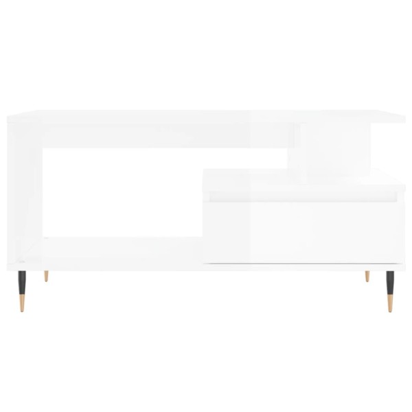 Mesa de centro madera contrachapada blanco brillo 90x49x45 cm