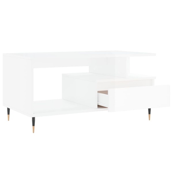 Mesa de centro madera contrachapada blanco brillo 90x49x45 cm