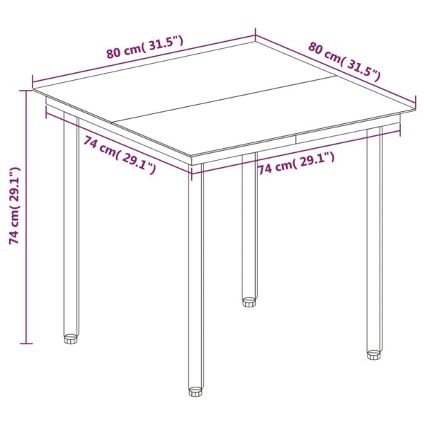 Set comedor de jardín 3 pzas y cojines ratán sintético y vidrio