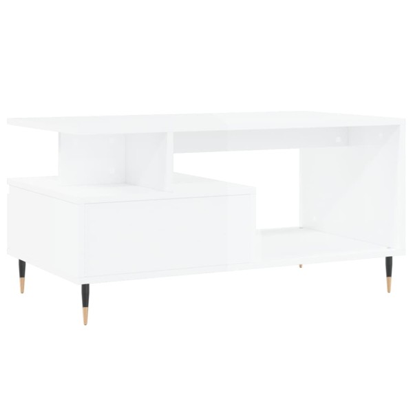 Mesa de centro madera contrachapada blanco brillo 90x49x45 cm