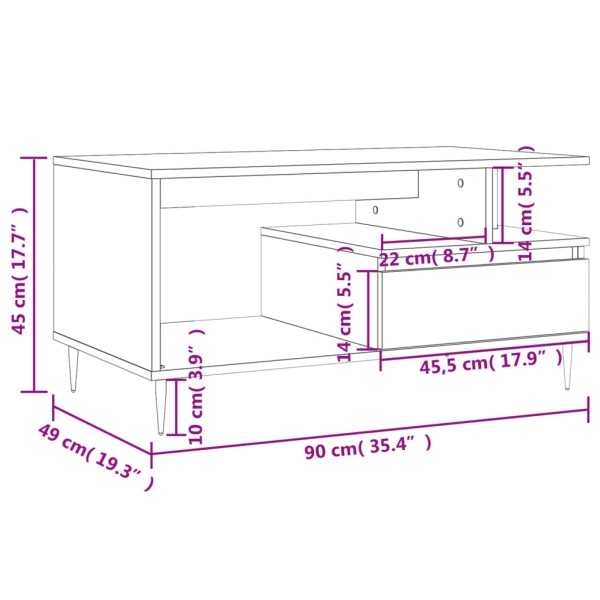 Mesa de centro madera contrachapada blanco brillo 90x49x45 cm