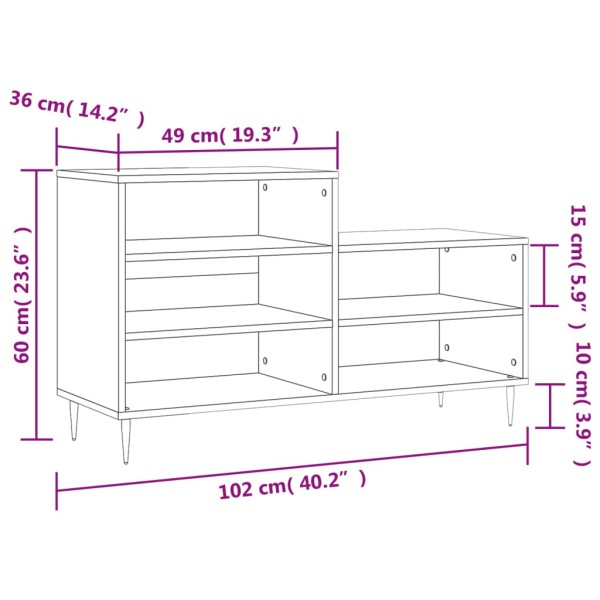 Mueble zapatero madera contrachapada gris Sonoma 102x36x60 cm