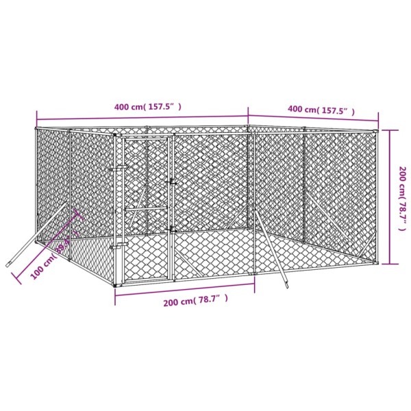 Perrera de exterior acero galvanizado plateado 4x4x2 m