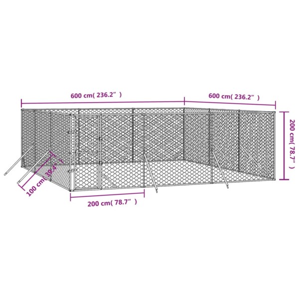 Perrera de exterior acero galvanizado plateado 6x6x2 m