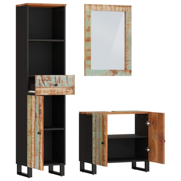 Conjunto de muebles de baño 3 piezas madera maciza reciclada