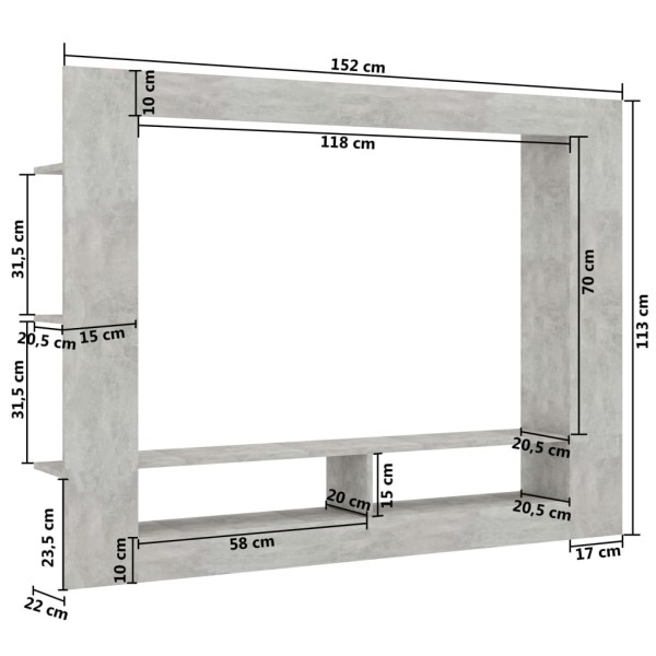 Mueble de TV madera contrachapada gris hormigón 152x22x113 cm