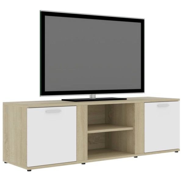 Mueble de TV madera contrachapada blanco y roble 120x34x37 cm