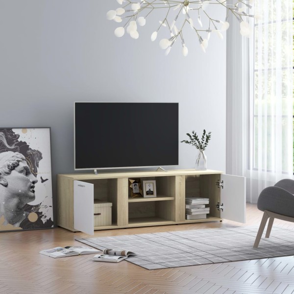 Mueble de TV madera contrachapada blanco y roble 120x34x37 cm