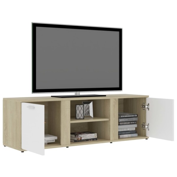 Mueble de TV madera contrachapada blanco y roble 120x34x37 cm