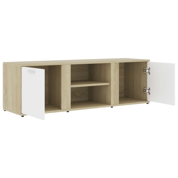 Mueble de TV madera contrachapada blanco y roble 120x34x37 cm