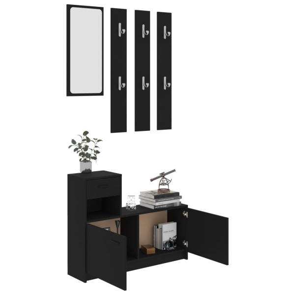 Mueble de entrada madera contrachapada negro 100x25x76,5 cm