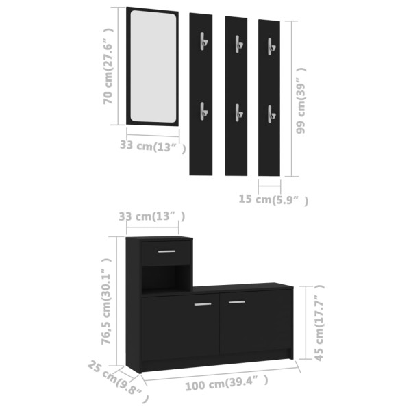 Mueble de entrada madera contrachapada negro 100x25x76,5 cm