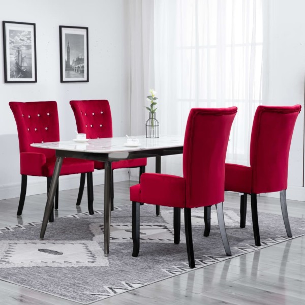 Sillas de comedor con reposabrazos terciopelo rojo 4 unidades