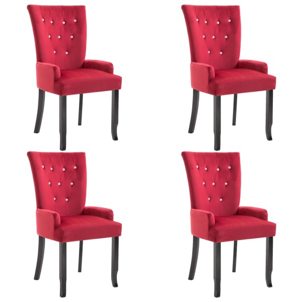 Sillas de comedor con reposabrazos terciopelo rojo 4 unidades