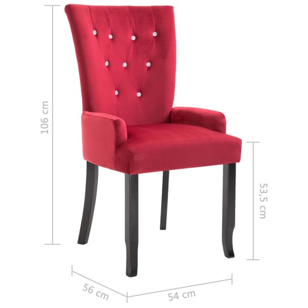 Sillas de comedor con reposabrazos terciopelo rojo 4 unidades