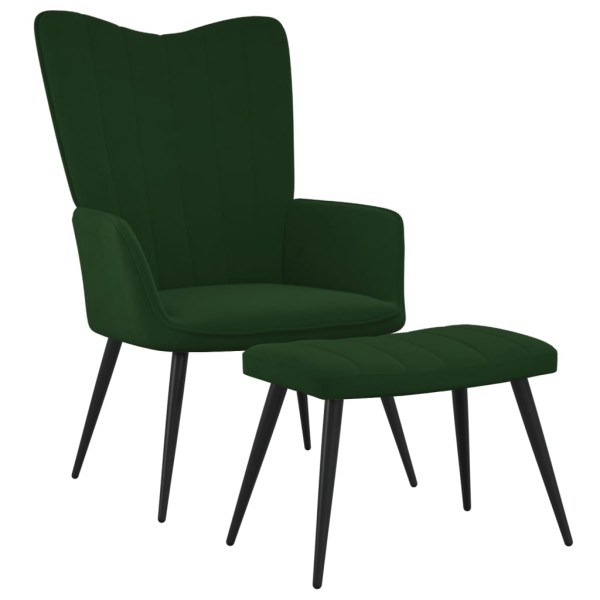 Silla de relajación con taburete terciopelo verde oscuro