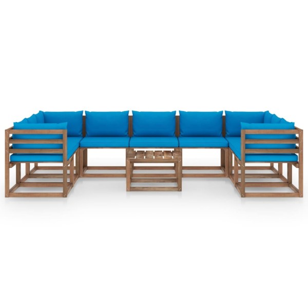 Set de muebles de jardín 10 piezas con cojines azul claro