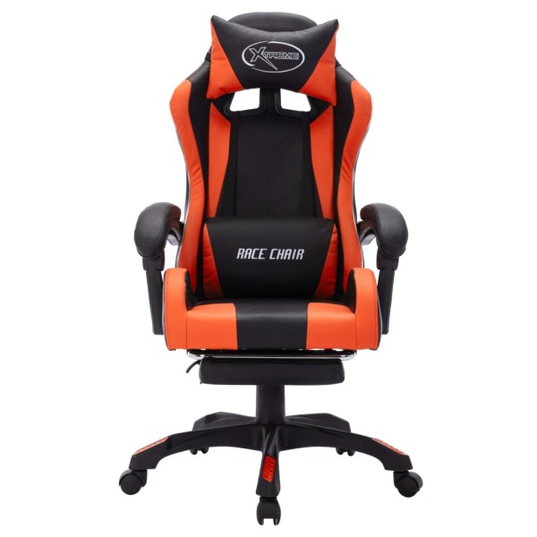 Silla gaming con luces LED RGB cuero sintético naranja y negro