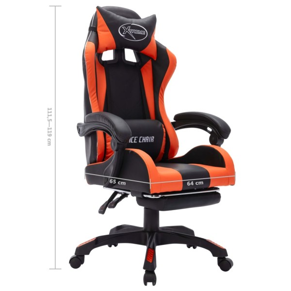 Silla gaming con luces LED RGB cuero sintético naranja y negro