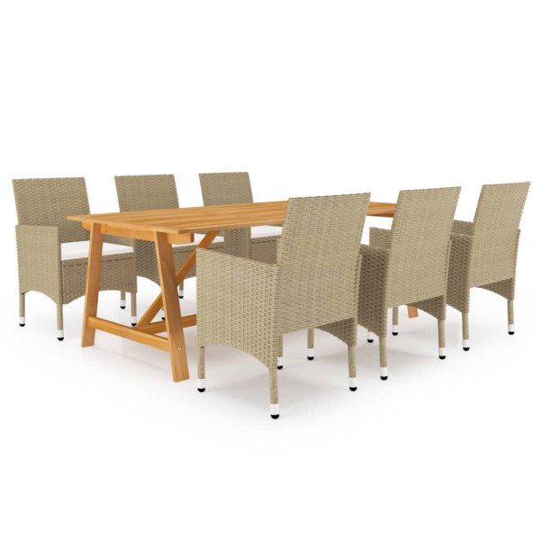 Juego de comedor de jardín 7 piezas beige