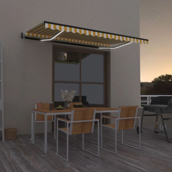 Toldo automático LED sensor de viento amarillo blanco 400x350cm