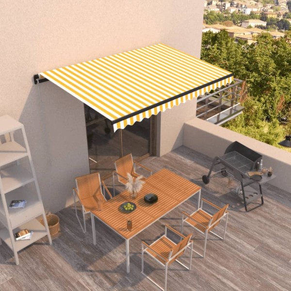 Toldo retráctil manual amarillo y blanco 450x350 cm