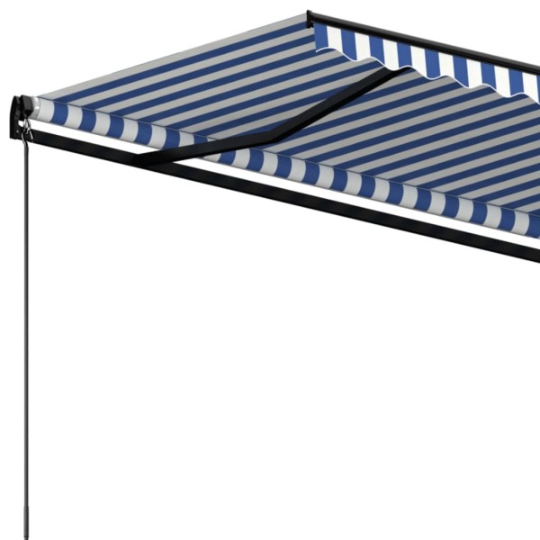 Toldo retráctil manual azul y blanco 600x350 cm