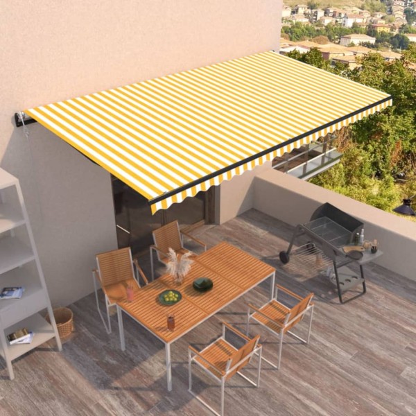 Toldo retráctil automático amarillo y blanco 600x350 cm