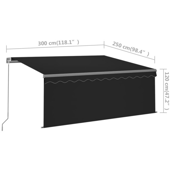 Toldo manual retráctil con persiana y LED antracita 3x2,5 m