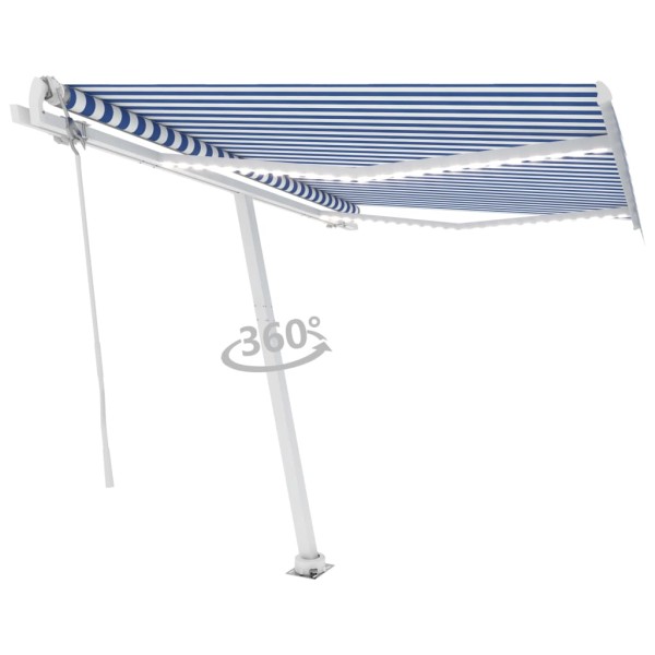 Toldo automático LED sensor de viento azul y blanco 300x250 cm