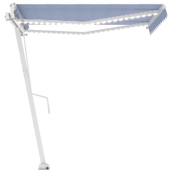 Toldo automático LED sensor de viento azul y blanco 300x250 cm