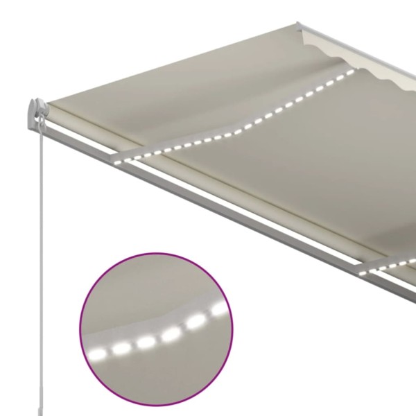 Toldo automático LED sensor de viento crema 3,5x2,5 m