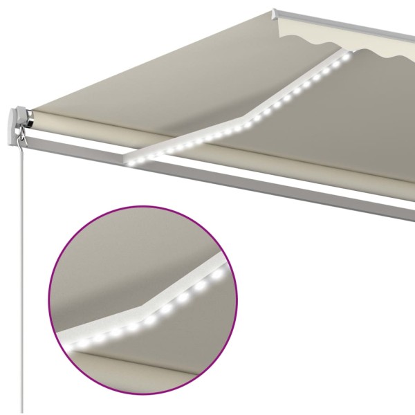 Toldo automático con LED sensor de viento crema 4,5x3 m