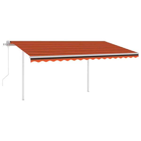 Toldo retráctil automático con postes naranja y marrón 4,5x3 m