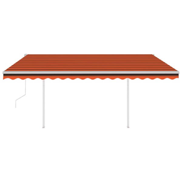 Toldo retráctil automático con postes naranja y marrón 4,5x3 m