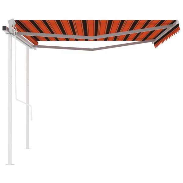 Toldo retráctil automático con postes naranja y marrón 4,5x3 m