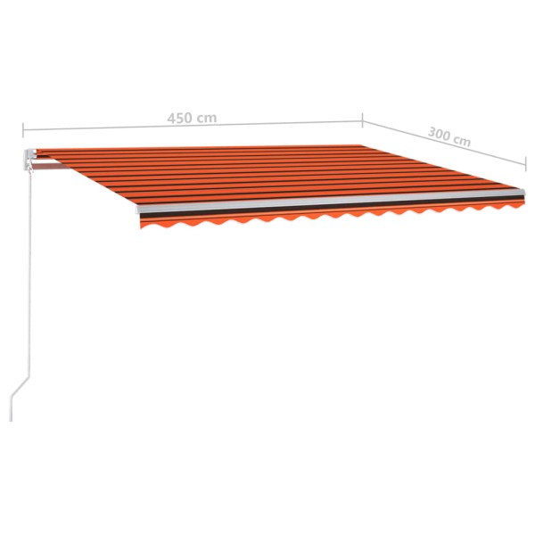 Toldo retráctil automático con postes naranja y marrón 4,5x3 m