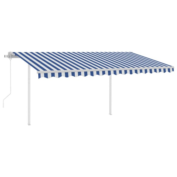 Toldo manual retráctil con postes azul y blanco 4,5x3 m