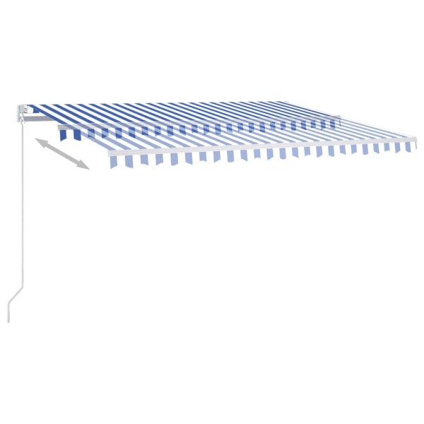 Toldo manual retráctil con postes azul y blanco 4,5x3 m