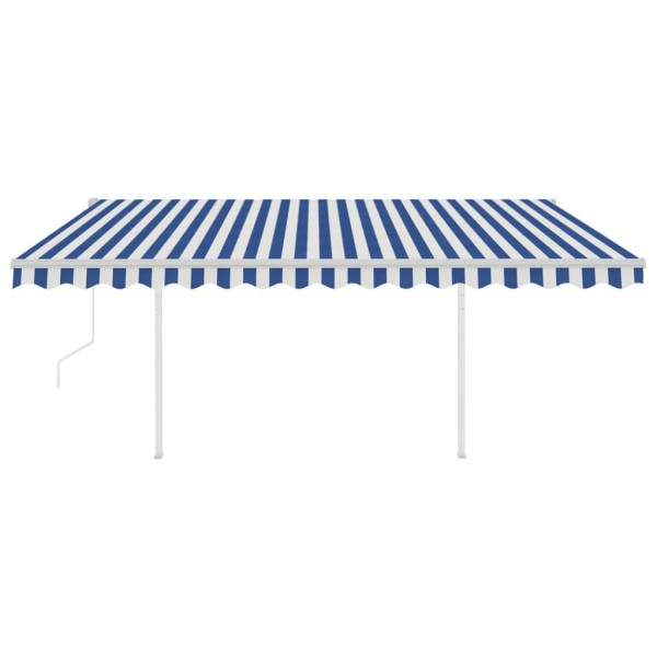 Toldo manual retráctil con postes azul y blanco 4,5x3 m