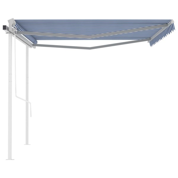 Toldo manual retráctil con postes azul y blanco 4,5x3 m