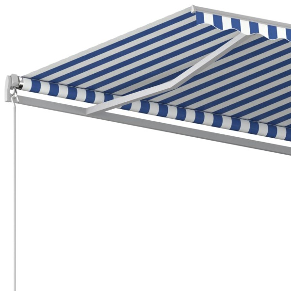 Toldo manual retráctil con postes azul y blanco 4,5x3 m