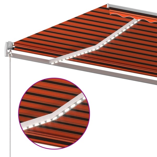 Toldo automático LED sensor de viento naranja marrón 4,5x3,5 m